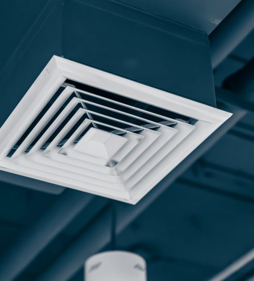 square air conditioning in office. air duct pipe hole grill for wind flow spreader